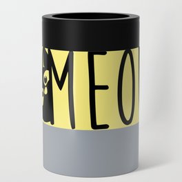Black Cat MEOW Gray and Yellow Graphic Art Can Cooler