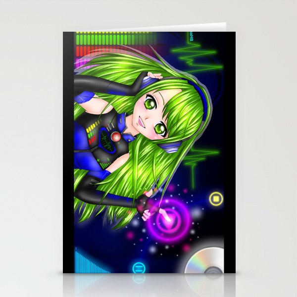 Press the Play Button - Anime Girl with Headphones Stationery Cards