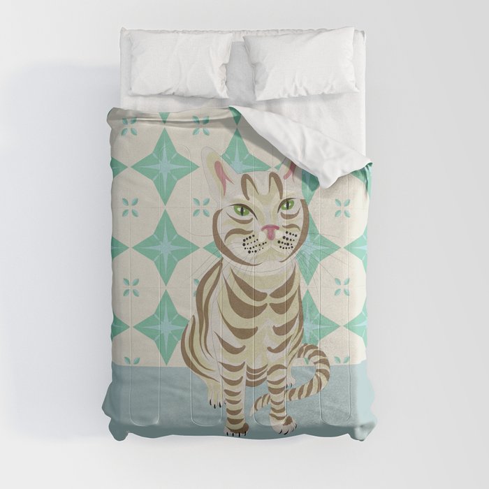 Stripes Cat with tiles from the 1910s of the 20th century Comforter