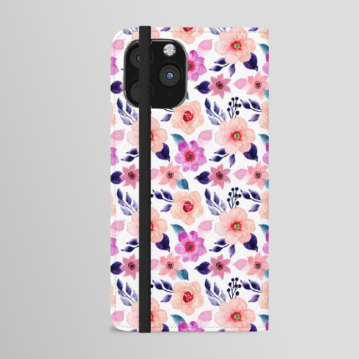 Pink flowers iPhone Wallet Case