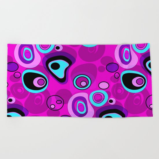 Abstract black and pink , turquoise polka dot pattern . 2 Beach Towel