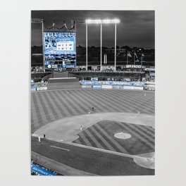 Kansas City Baseball Stadium Panorama - Selective Color Edition Poster
