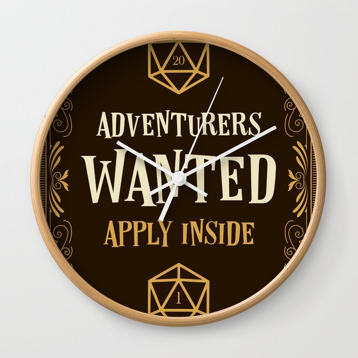Adventurers Wanted Apply Inside D20 Dice Tabletop RPG Gaming Wall Clock
