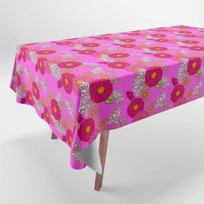 Mid-Century Modern Mums Floral Wallpaper Hot Pink Tablecloth