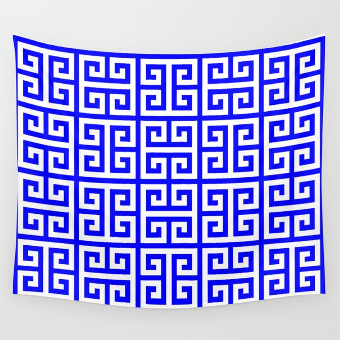 Greek Key (Blue & White Pattern) Wall Tapestry