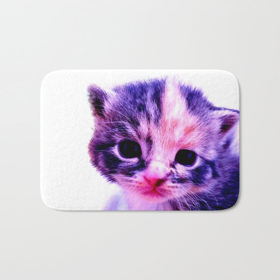 Blue Pink Cute Little Cat Bath Mat