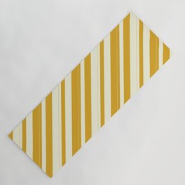 [ Thumbnail: Beige & Goldenrod Colored Pattern of Stripes Yoga Mat ]