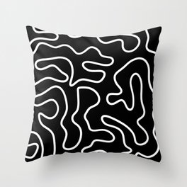 Squiggle Maze Minimalist Abstract Pattern in White and Black Throw Pillow