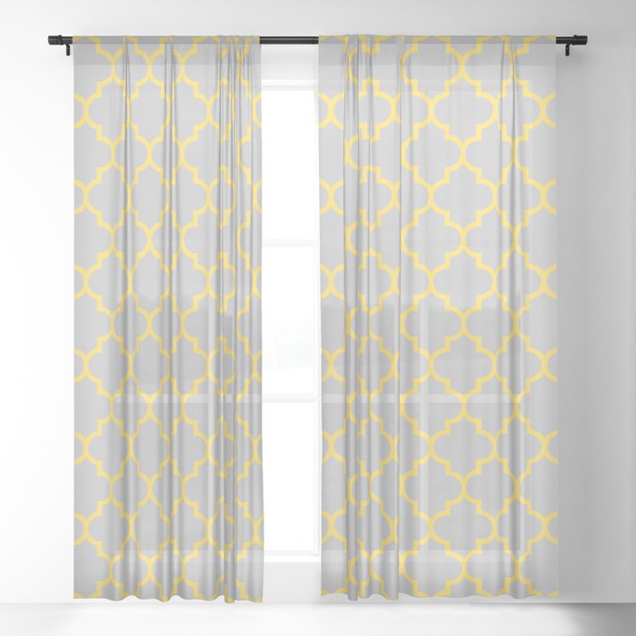 Mustard Yellow Moroccan Quatrefoil On Silver Gray Sheer Curtain By