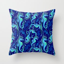 Seahorse cute blue sea animal Throw Pillow