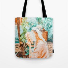 Turkish Reader | Morocco Travel Book Club | Modern Bohemian Woman Architecture | Watercolor Painting Tote Bag