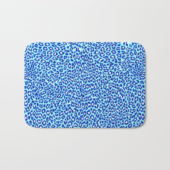 Blue Glitter Cheetah Print Bath Mat