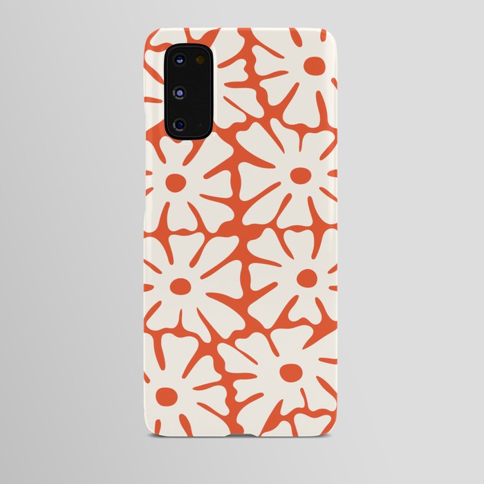 Mid-Century Hand-drawn Floers in Burnt Orange & White Android Case