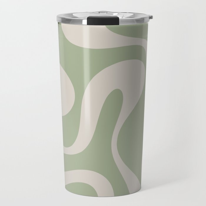 Soft Curves Retro Modern Abstract Pattern in Sage Green and Almond Beige Travel Mug
