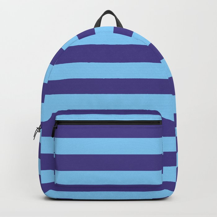 Dark Slate Blue and Light Sky Blue Colored Lines/Stripes Pattern Backpack
