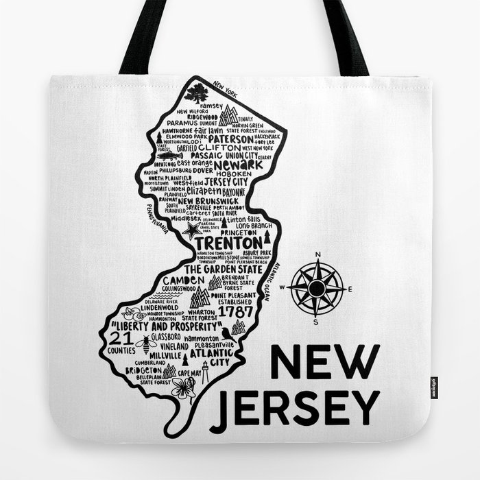 New Jersey Map Tote Bag by Whereabouts Shop