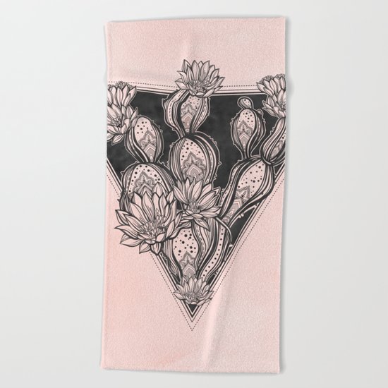 Cactus Rose - Blush Pink and Black Beach Towel