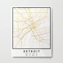 DETROIT MICHIGAN CITY STREET MAP ART Metal Print | Map, Graphicdesign, City, Abstract, Vintage, Illustration, Graphic Design, Gold, Typography, Souvenir 