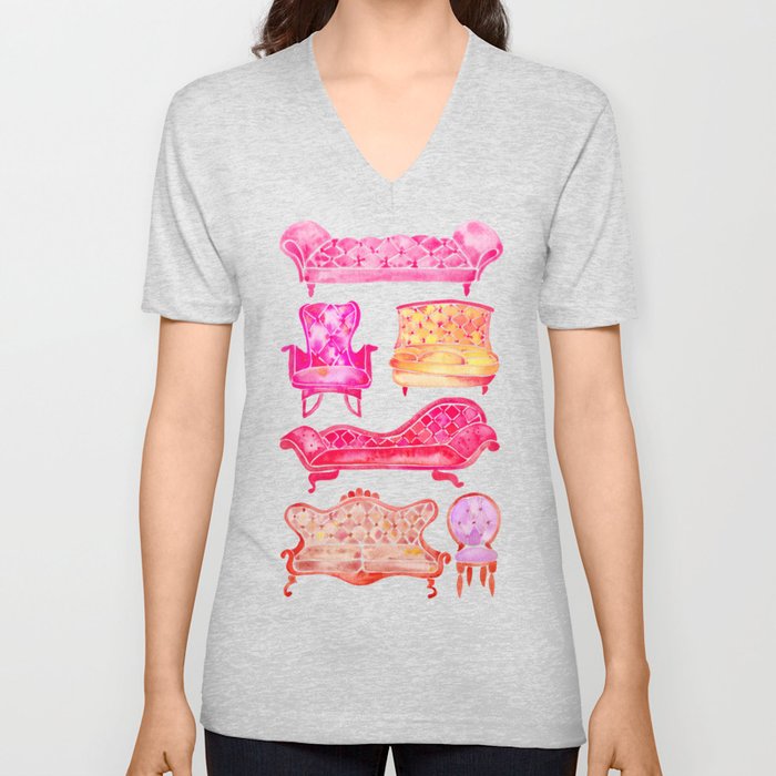 Victorian Lounge – Pink Palette V Neck T Shirt