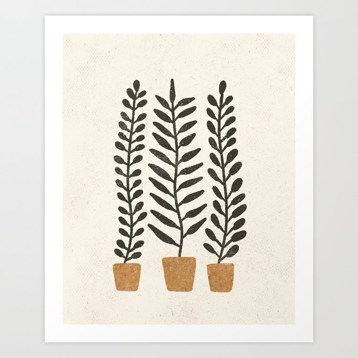 Potted Ferns - Terracotta, Black Art Print