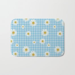 Daisies On Blue Gingham Bath Mat | Graphic Design, Mixed Media, Pattern, Nature 
