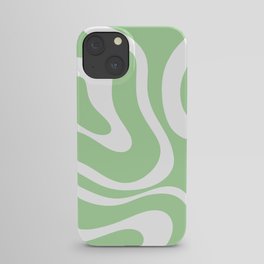 Modern Retro Liquid Swirl Abstract Pattern in Light Matcha Tea Green and White iPhone Case