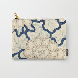 Blue Leaves and White Flowers Antique Japanese Print Carry-All Pouch