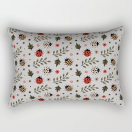 Ladybug and Floral Seamless Pattern on Light Grey Background Rectangular Pillow