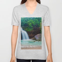 Waterfall Forest Nature V Neck T Shirt