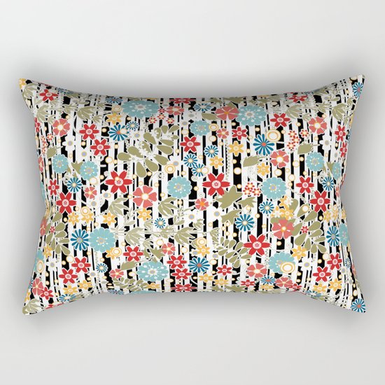 Floral pattern on striped background Rectangular Pillow