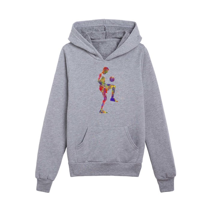 Male soccer player in watercolor Kids Pullover Hoodie
