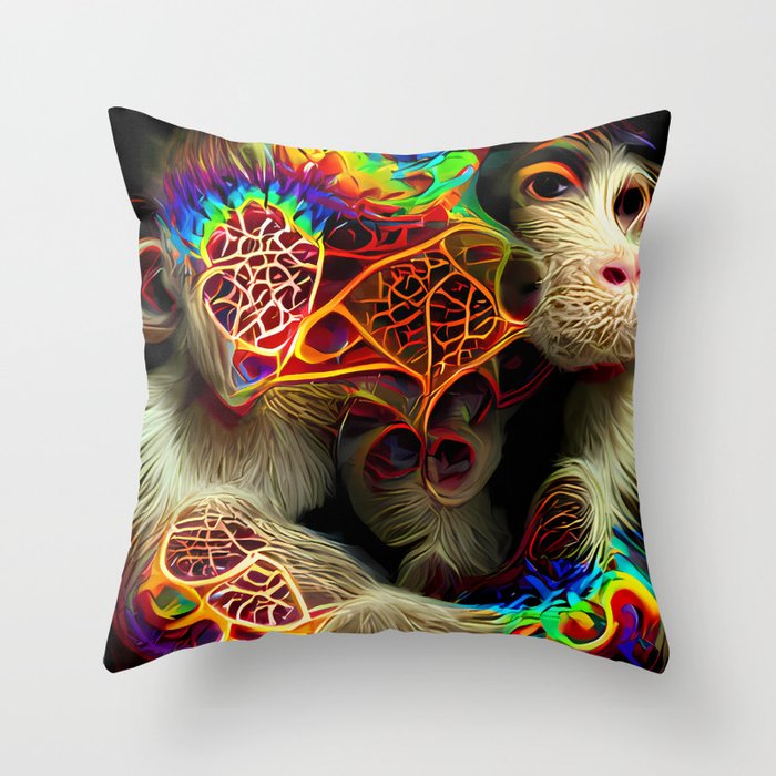 fractal psychedelic experience monkey Throw Pillow