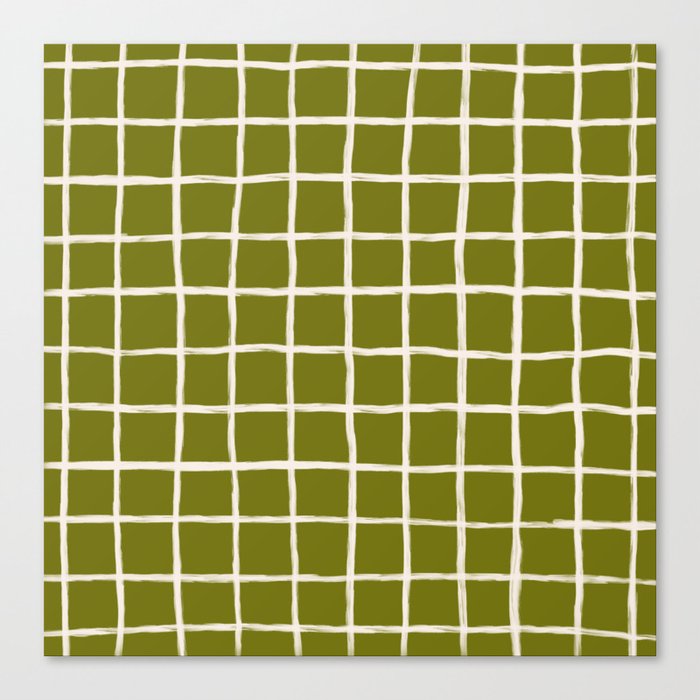 Olive Green Grid Checker Canvas Print