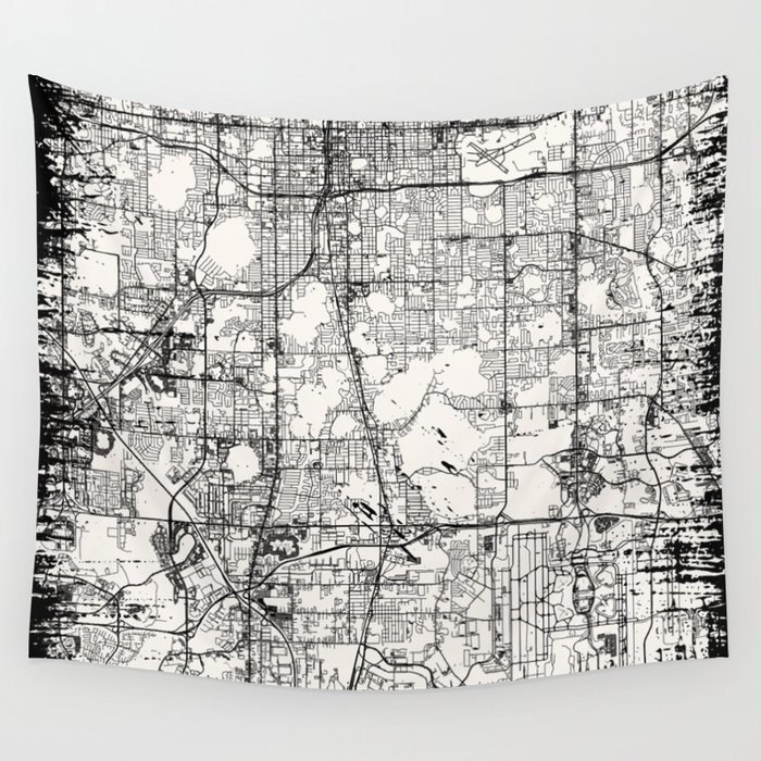 USA, Orlando - Vintage City Map - Black and White Wall Tapestry