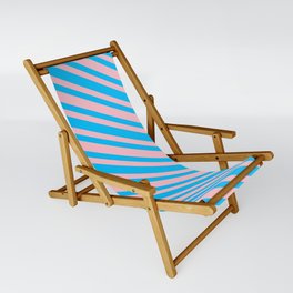 [ Thumbnail: Pink and Deep Sky Blue Colored Striped Pattern Sling Chair ]