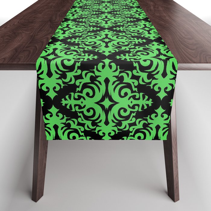 Damask (Green & Black Pattern) Table Runner
