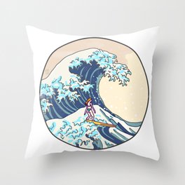 GREAT WAVE SURFER GIRL Throw Pillow