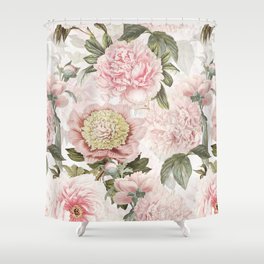 Vintage & Shabby Chic - Antique Pink Peony Flowers Garden Shower Curtain