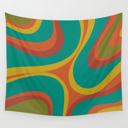 Retro Liquid Swirls Abstract Pattern in Mid Mod Colors  Wall Tapestry