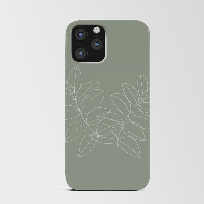 Boho Sage Green, Decor, Line Art, Botanical Leaves iPhone Card Case