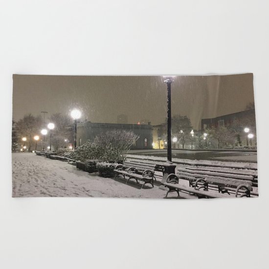 Romantic Seattle Snow At Night Beach Towel