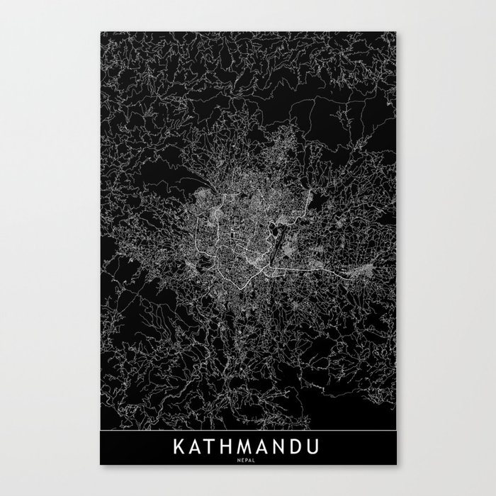 Kathmandu Black Map Canvas Print