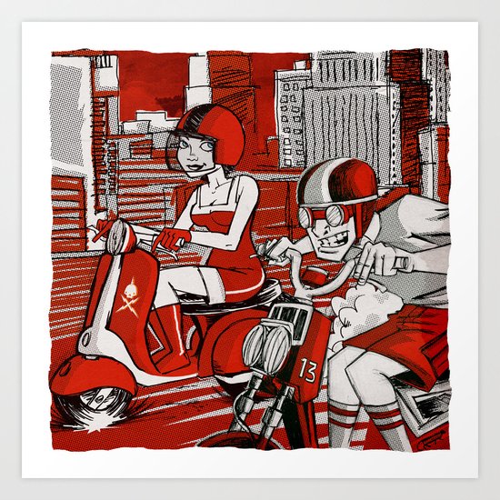 Scootin' Red Remix Art Print