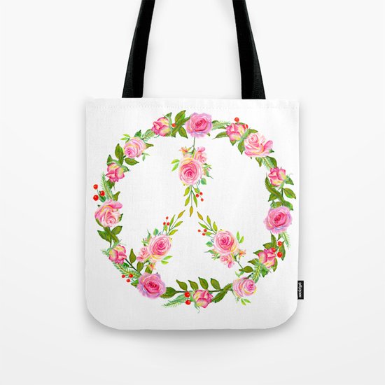 Pink Rose Peace Wreath Tote Bag
