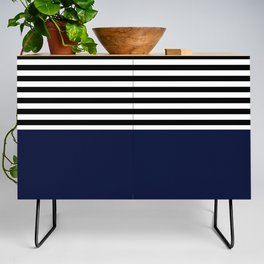 Midnight Navy Blue With Black and White Stripes Credenza