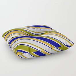 [ Thumbnail: Colorful Light Gray, Green, Goldenrod, Mint Cream, and Blue Colored Pattern of Stripes Floor Pillow ]