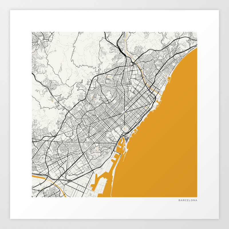 Barcelona Map Art Print By Mozomaps Society6