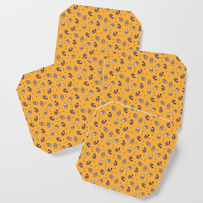 Cozy cupcake pattern design on yellow Coaster