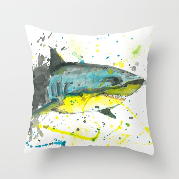 Shark Watercolor Painting Throw Pillow By Elliewatercolorart