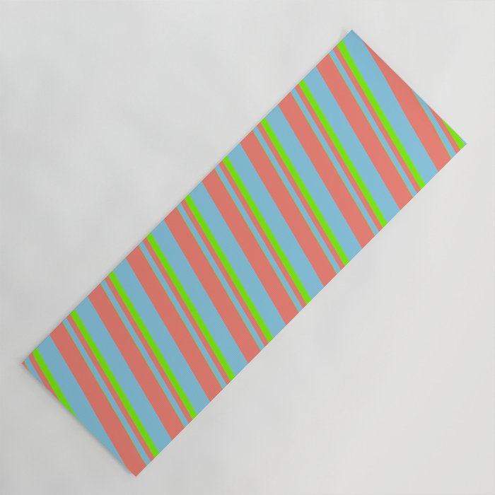 Green, Sky Blue & Salmon Colored Pattern of Stripes Yoga Mat